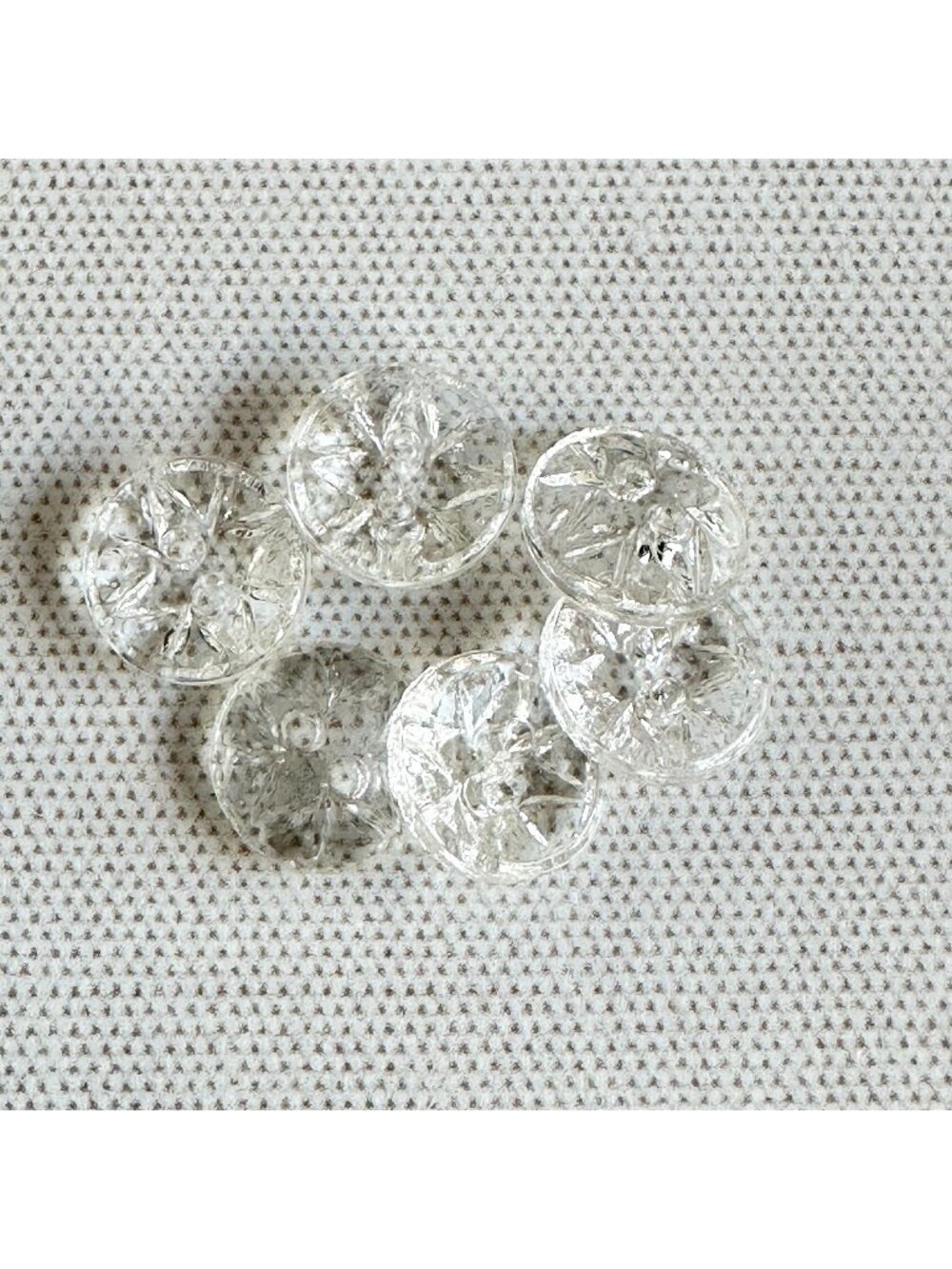6 Vintage Czech Pressed Glass Buttons Clear Starburst 1/2"